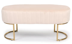 Banquette matelassée Celzas en velours beige avec pieds en métal doré