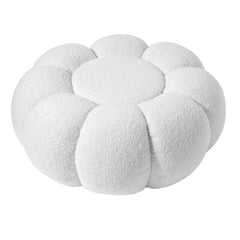 Pouf fleur Basha en tissu bouclette blanc