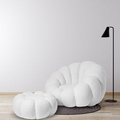 Pouf fleur Basha en tissu bouclette blanc