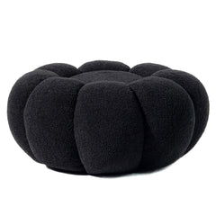 Pouf fleur Basha tissu bouclette noir