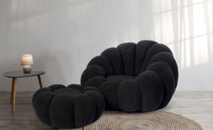 Pouf fleur Basha tissu bouclette noir