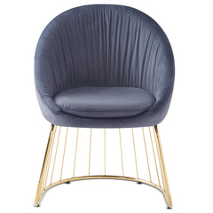 Chaise avec dossier arrondi Bamuen en velours gris et pieds dorés