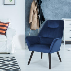 Fauteuil dossier haut Alix velours bleu
