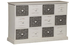 Commode 12 Tiroirs Changmay Bois Blanc et Gris