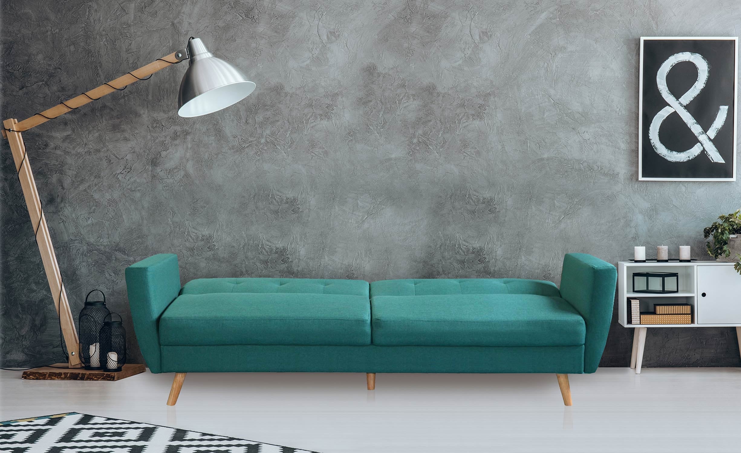 Canapé convertible scandinave Refresha Tissu Bleu vert