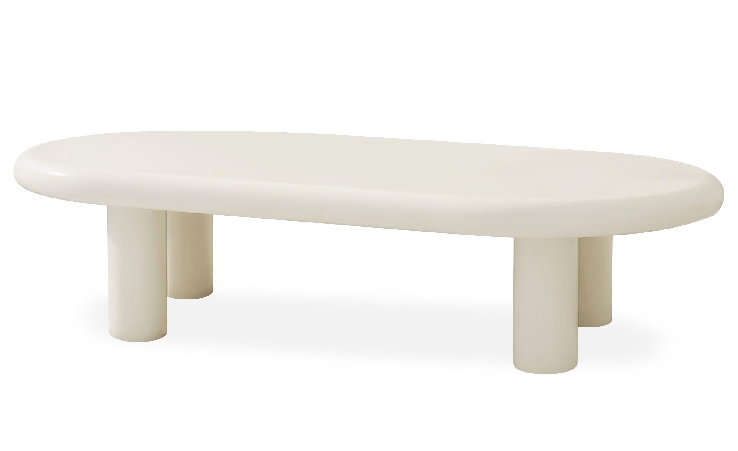 Table basse arrondie 160cm avec pieds colonnes Roady Crème