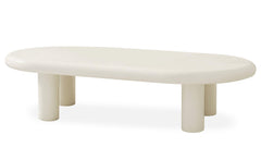 Table basse Clivo arrondie 160 cm avec pieds colonnes crème