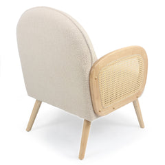 Fauteuil bohème Binzo accoudoirs cannage et tissu bouclette beige