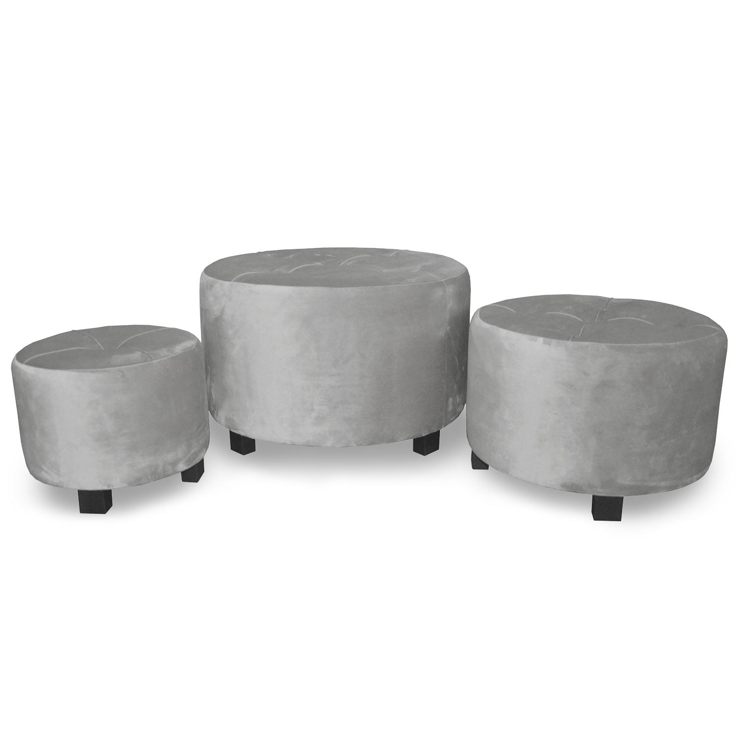 Set de 3 poufs Rondeo Velours Gris