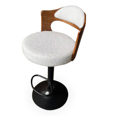 Lot de 2 chaises de bar Ruben Métal noir avec Bois noisette & Tissu bouclette Crème