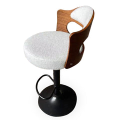 Lot de 2 chaises de bar Ruben Métal noir avec Bois noisette & Tissu bouclette Crème