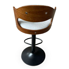 Lot de 2 chaises de bar Ruben Métal noir avec Bois noisette & Tissu bouclette Crème