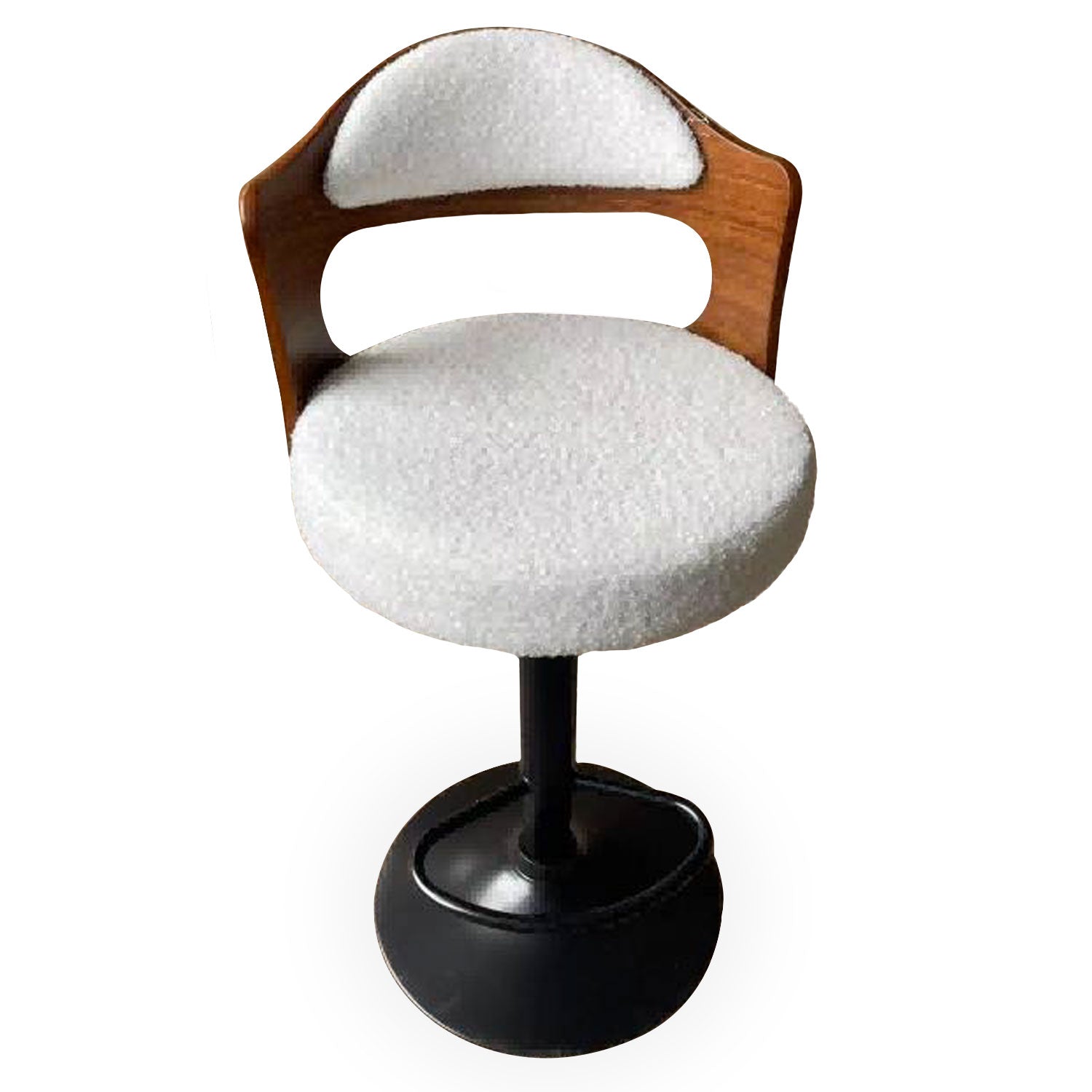Lot de 2 chaises de bar Ruben Métal noir avec Bois noisette & Tissu bouclette Crème