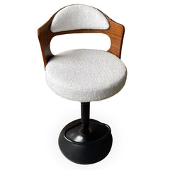 Lot de 2 chaises de bar Ruben Métal noir avec Bois noisette & Tissu bouclette Crème