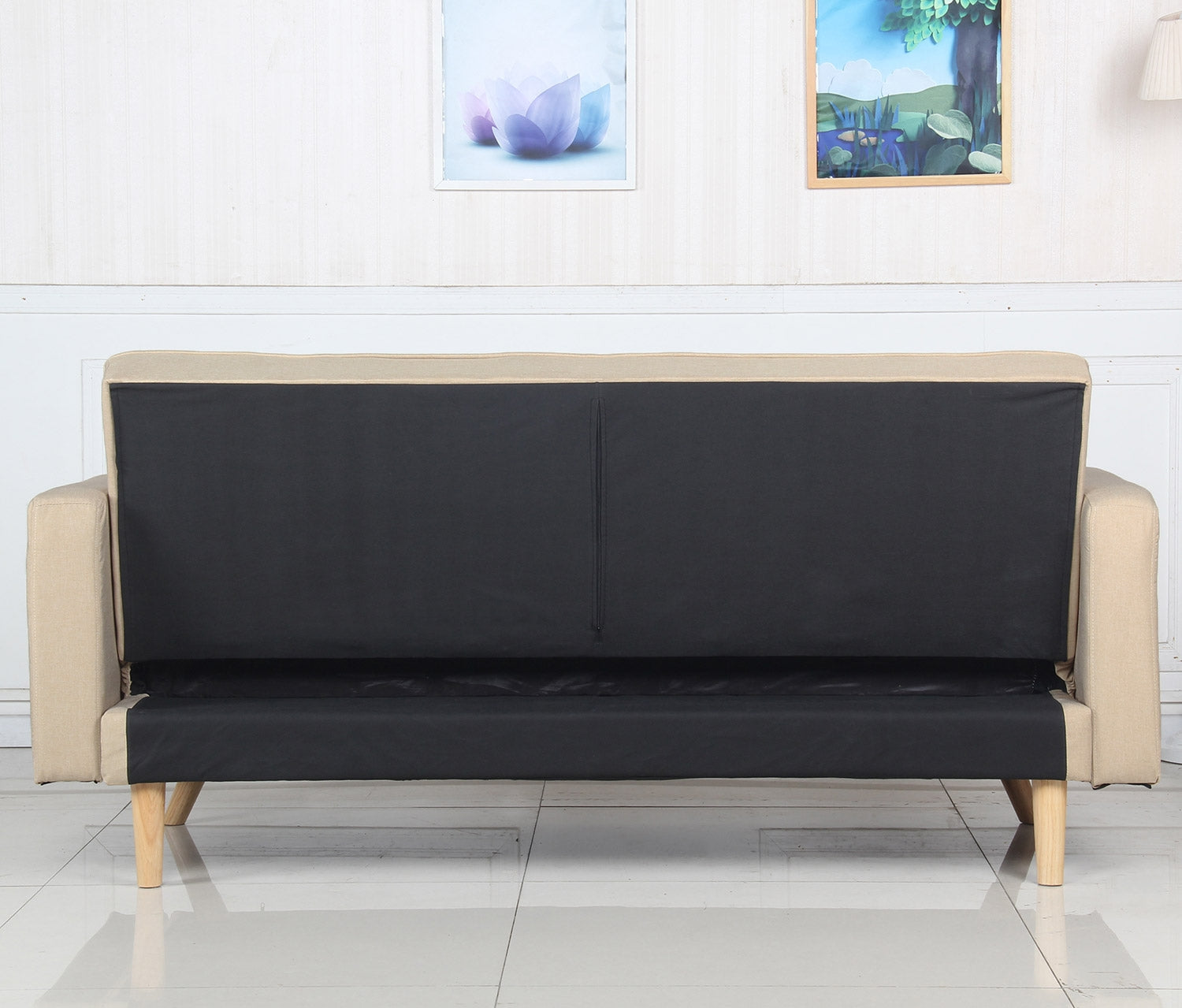 Canapé convertible scandinave Slow Tissu Beige vu de dos