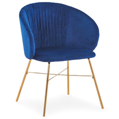 Chaise en velours Armelio bleu avec pieds or