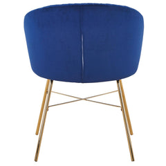 Chaise en velours Armelio bleu avec pieds or