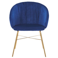 Chaise en velours Armelio bleu avec pieds or
