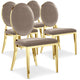 Lot de 4 chaises médaillon en velours taupe avec pieds dorés