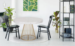 Table ronde extensible avec rallonges effet marbre et pieds métalliques