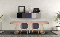 Table extensible ronde Atlon chêne clair pieds or