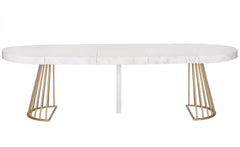 Table ronde extensible avec rallonges effet marbre et pieds métalliques