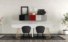 Table ronde extensible avec rallonges effet marbre et pieds métalliques