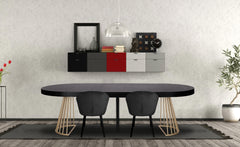 Table extensible Atlon ronde noire pieds or