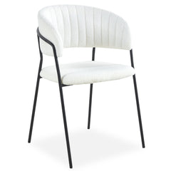 Lot de 8 chaises Azia métal noir tissu bouclette crème