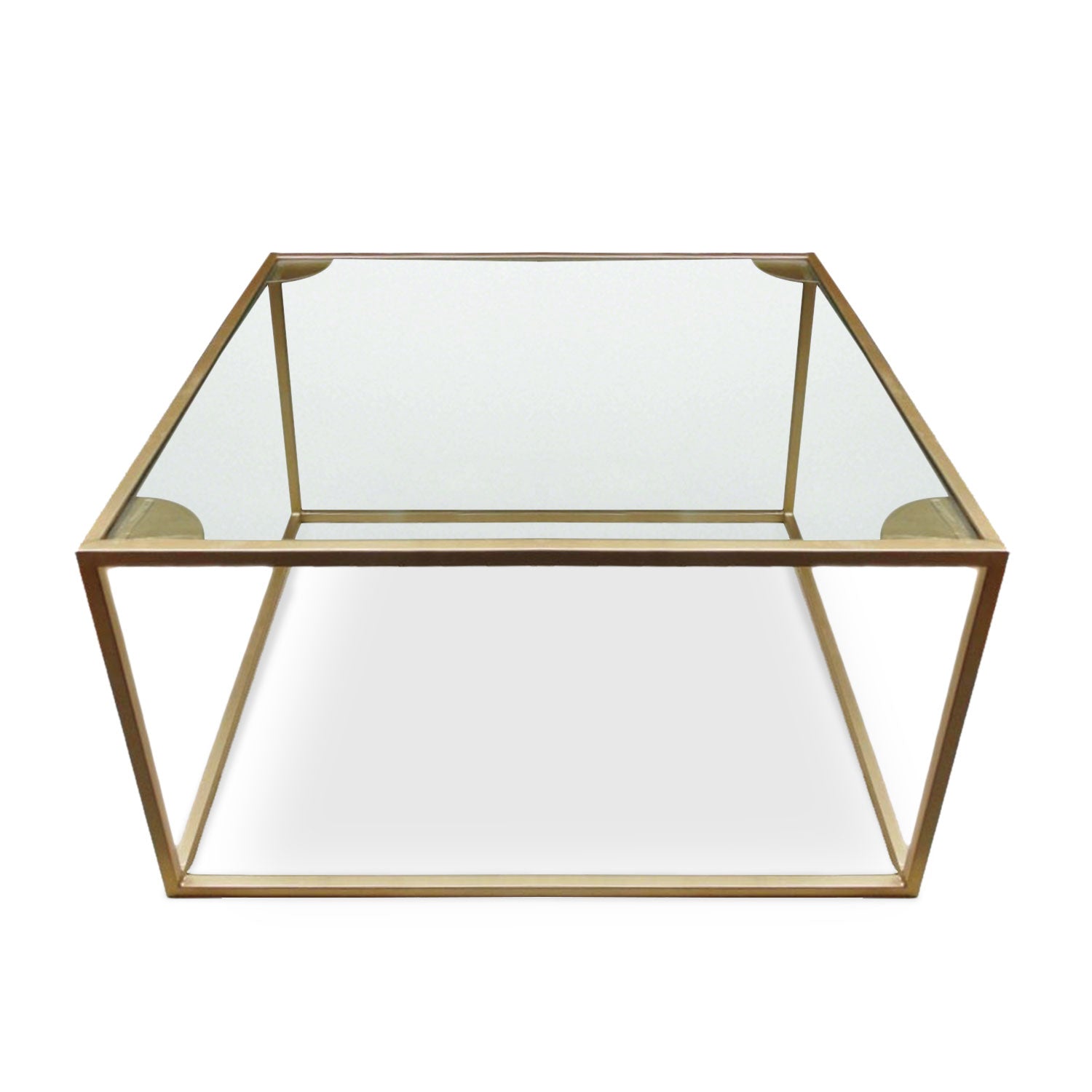 Table basse carrée Rivel Métal Or et Verre Transparent