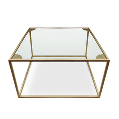 Table basse carrée Rivel Métal Or et Verre Transparent