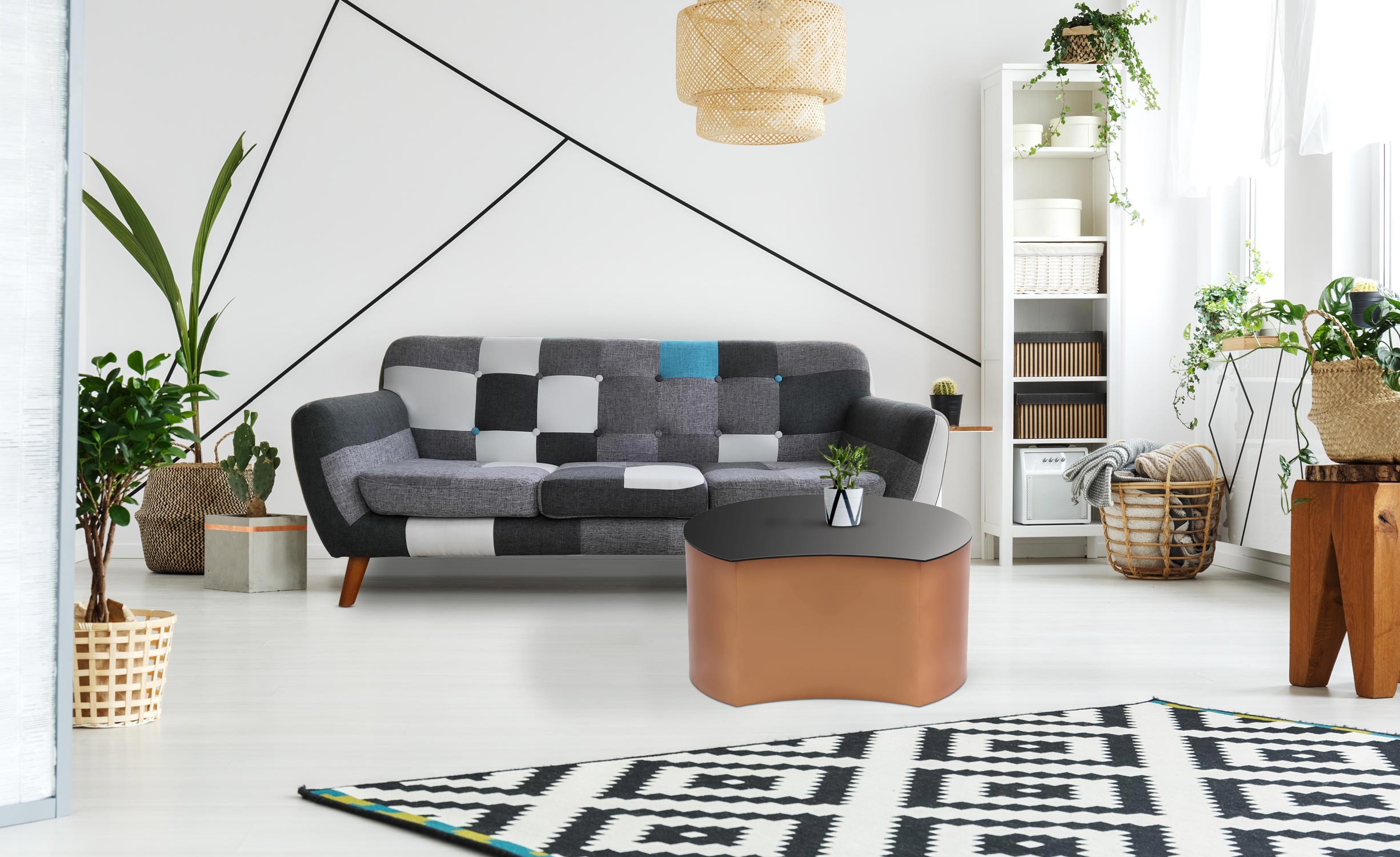 Table basse Selemine en Verre et Métal Cuivré