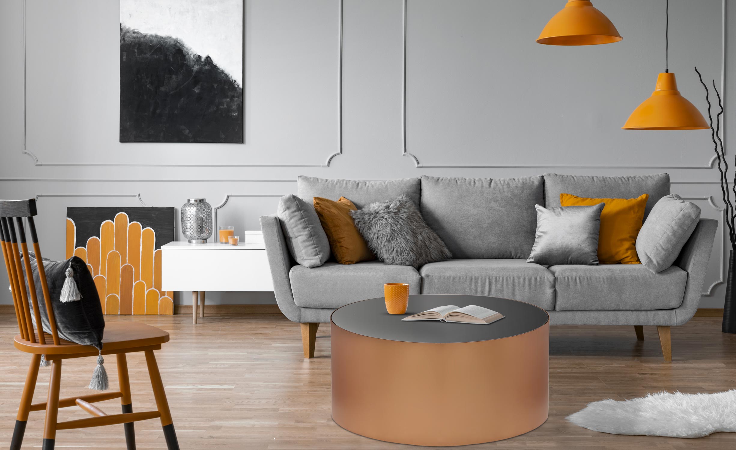 Table basse Selenium en Verre et Métal Cuivré