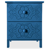 Table de chevet en bois bleu avec tiroirs style marocain Chevignon 36 cm