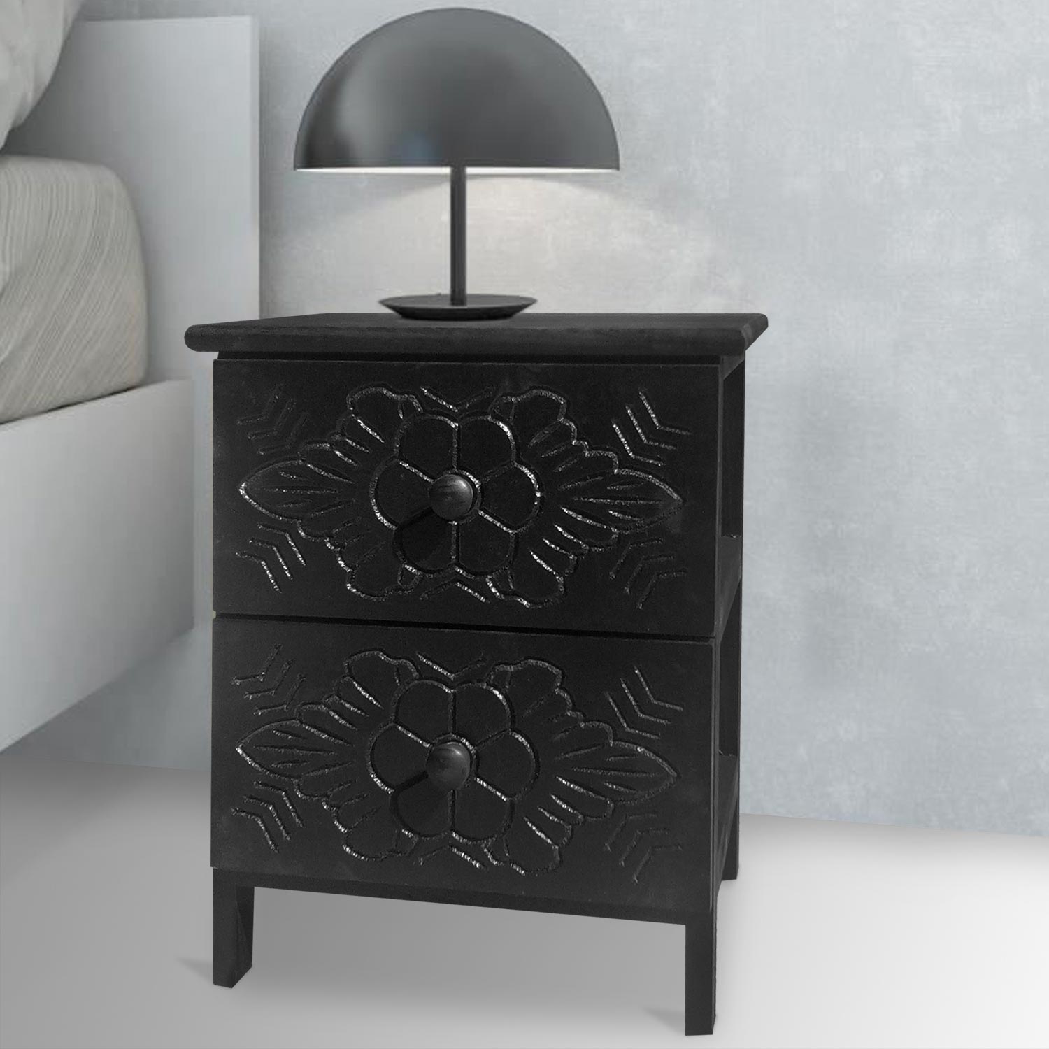 Table de chevet sculptée style marocain Chevignon L36cm Bois Noir