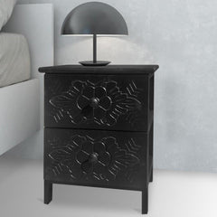 Table de chevet sculptée style marocain Chevignon L36cm Bois Noir