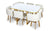 Ensemble table XL et 6 chaises simili blanc effet marbre blanc