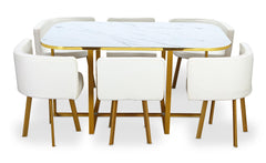 Table et chaises Oslo XL Marbre Blanc Or et Simili Blanc