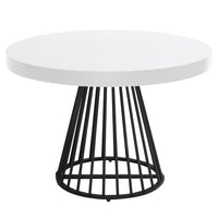 Table ronde extensible blanche avec rallonges et pieds noirs