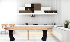 Table extensible ronde Bado chêne clair et noir
