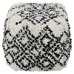 Pouf Tibet Tissu Blanc et Noir
