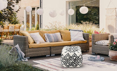 Pouf Tibet Tissu Blanc et Noir