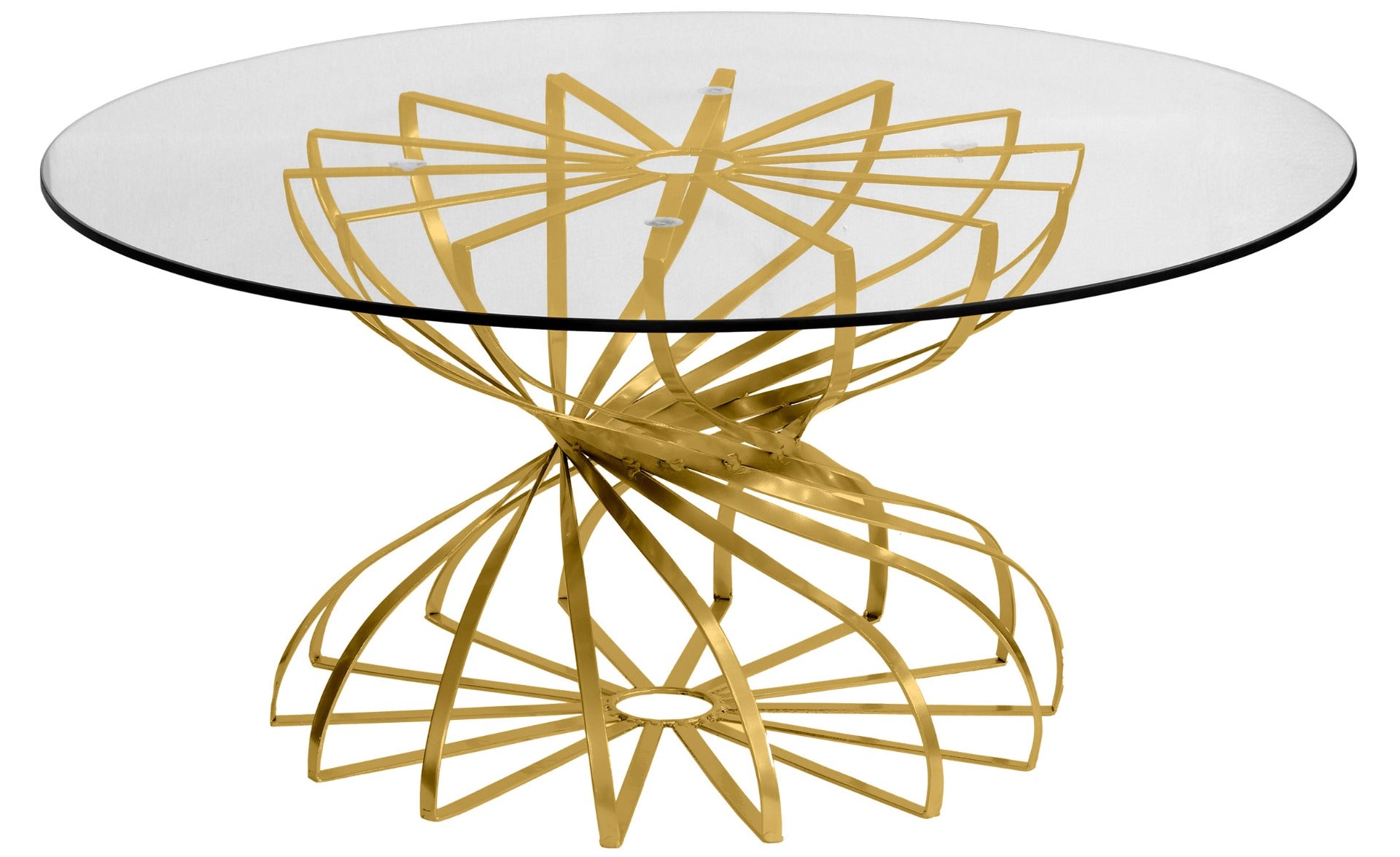 Table Basse ronde Tornado Or et Verre transparent