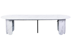 Table ronde extensible Cavelna style japandi 310cm effet marbre blanc avec rallonges intégrées