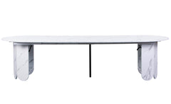 Table ronde extensible Cavelna style japandi 310cm effet marbre blanc avec rallonges intégrées