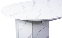 Table ronde extensible Cavelna style japandi 310cm effet marbre blanc avec rallonges intégrées