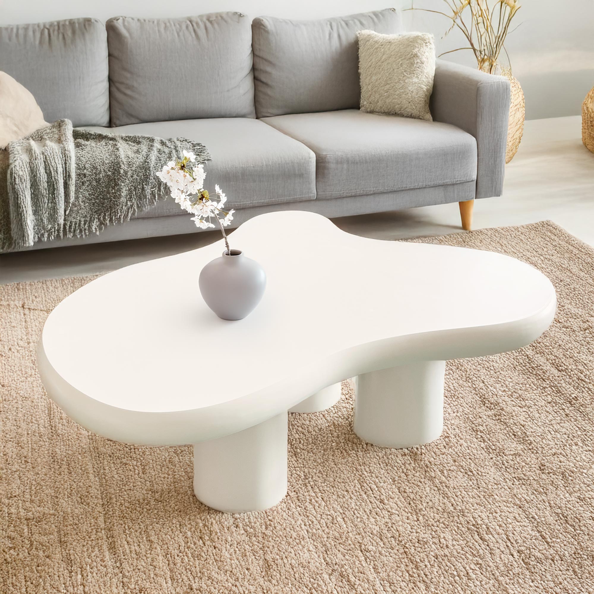 Table basse forme courbes naturelles Valdo 69x100cm Crème
