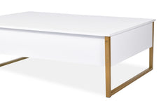 Table basse moderne Valmain 60x90cm Blanc et Métal Or