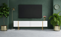 Meuble TV Biwa avec portes L180cm blanc et métal or