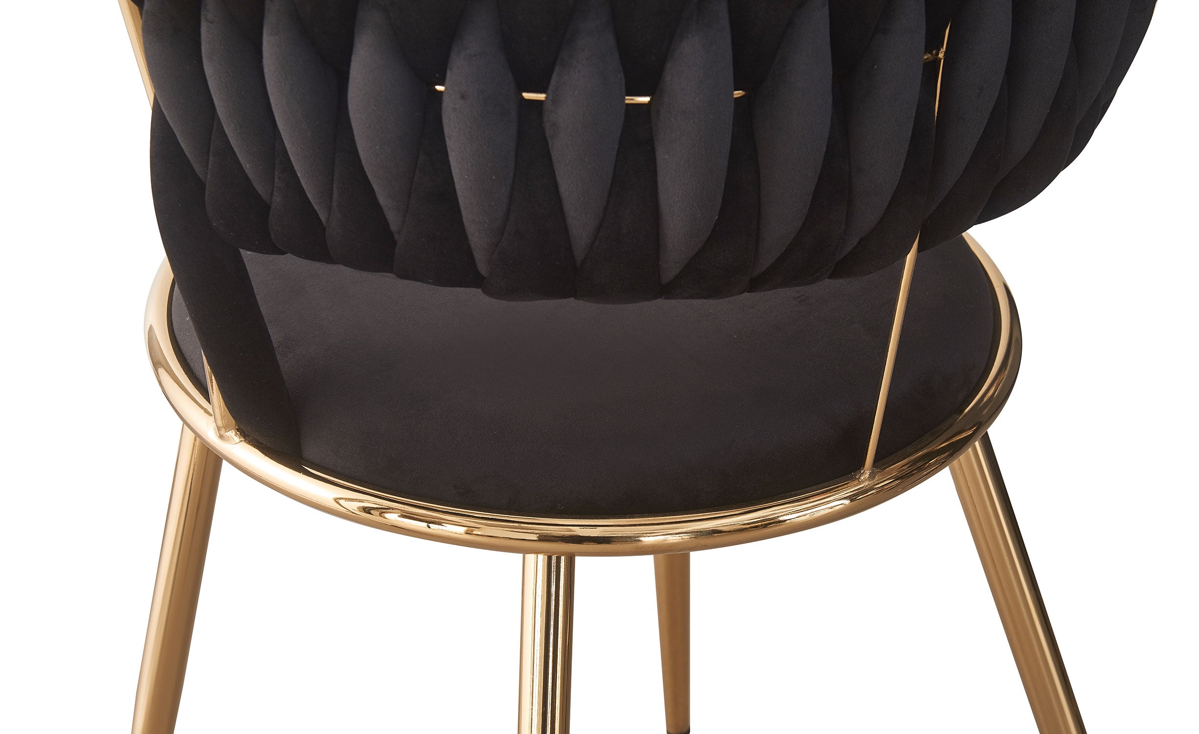 Lot de 2 chaises design au dossier arrondi style maillage Varadian Velours Noir et Métal Or